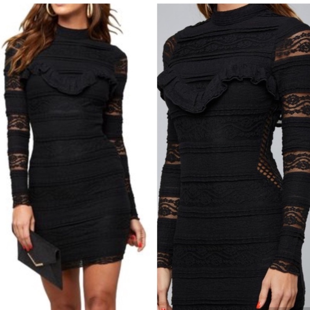 🚨 Bebe NWT $150 Mixed Lace Mock Neck Dress NWT Women’s sexy lace goth - Picture 2 of 7